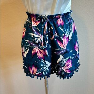 About a Girl Women’s Size Medium Teal Pink Tropical Beach Flirty Ruffled Shorts